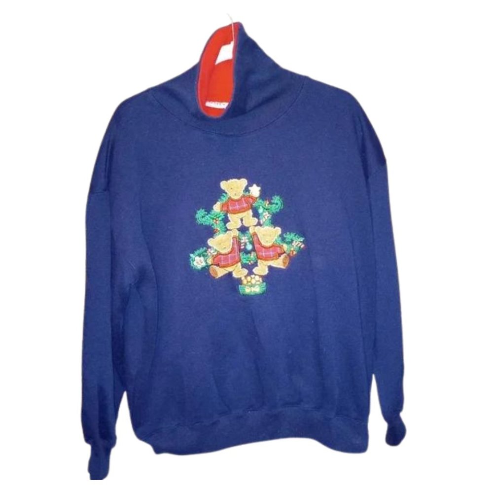 Sport Vintage Christmas Teddy Bear Pullover Sweater Size Large